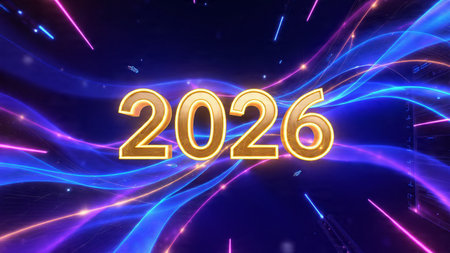 Elegant 2026 premium canvas with silver sparkle trails and soft cool glow.