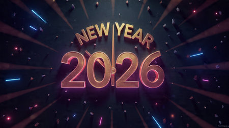 New Year 2016 golden 3d text on black background. New Year concept