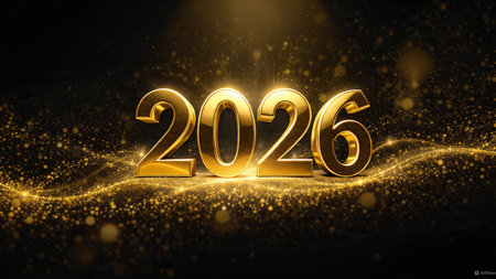New Year 2016. 3D illustration. Golden numbers on a black background.