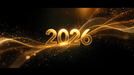 Elegant 2026 premium canvas with silver sparkle trails and soft cool glow.