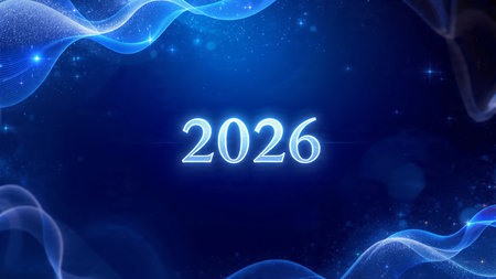 Premium 2026 luxury greeting with icy shimmer corners and soft festive glow.