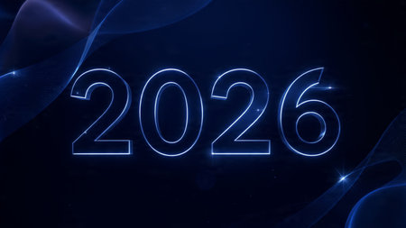 Elegant 2026 background with silver glow edges and minimal sparkle diffusion.