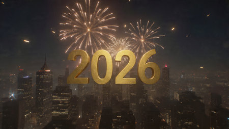 Happy New Year with Fireworks in New York City, USA