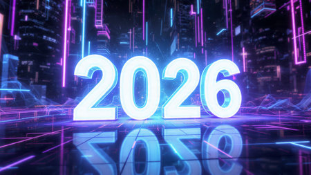 Premium 2026 greeting design with diamond frost spark overlay and minimal shadows.