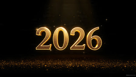 2026 premium winter canvas with smooth silver light trails and subtle sparkle noise.
