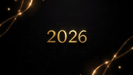 Gold numbers on a black background with abstract lights.