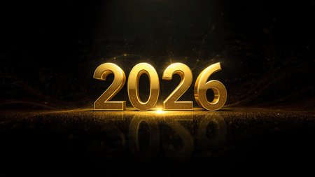 High-class 2026 New Year scene with icy sparkle particles and clean white background balance.