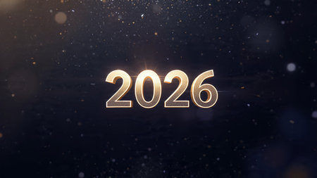 2026 luxury celebration backdrop with glassy reflections and subtle cool glow, modern festive...