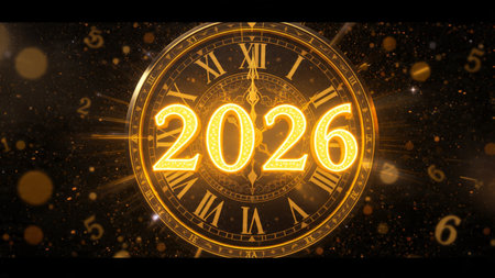 Premium 2026 luxury greeting with icy shimmer corners and soft festive glow.