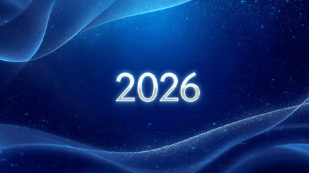 Premium 2026 greeting design with diamond frost sparkle and crisp white balance.