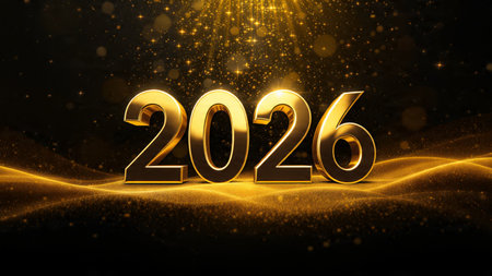 Premium 2026 celebration backdrop with frozen shimmer trails and soft cool lighting.