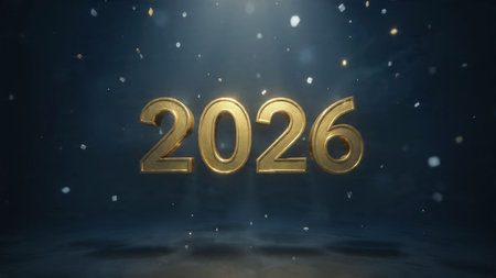 Luxury 2026 winter canvas with crystal-dust particles and clean festive space.