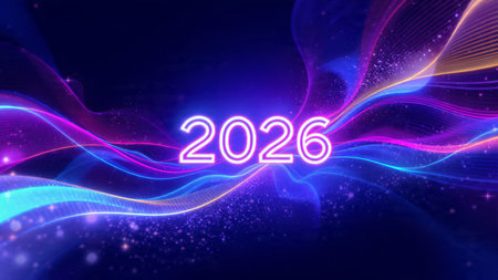 Happy New Year. Abstract neon background. Vector illustration.