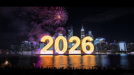 Premium 2026 New Year background with subtle ice-blue glitter glow, clean luxury mood.