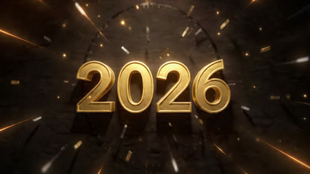 Elegant 2026 luxury background with crisp winter sparkle trails and clean copy space.
