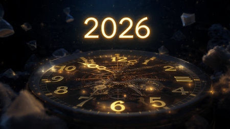 New Year's Eve 2020 concept. Clock face on a dark background