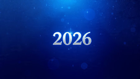 Happy New Year with blue bokeh background. Vector illustration.
