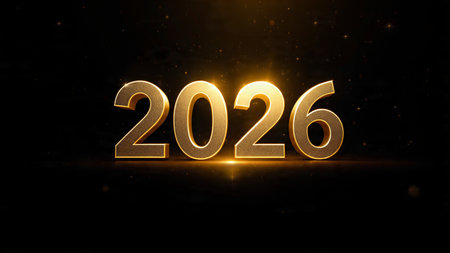 Golden numbers on black background. 3D rendering