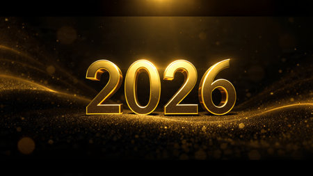 Happy New Year. Golden numbers on a black background. 3D illustration