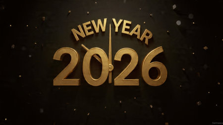 New Year 2016 gold text on a black background. 3d illustration