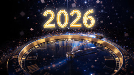 New Year's Eve. Abstract background with clock. 3D rendering.