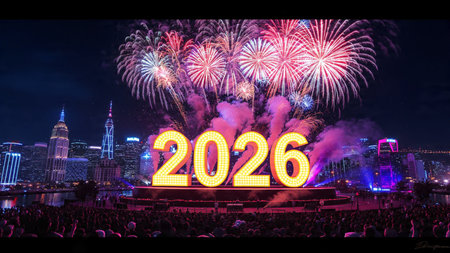 Elegant 2026 celebration background with silver frost diffusion and clean layout.の写真素材