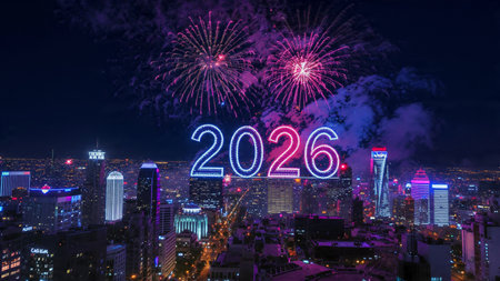 Premium 2026 winter backdrop with soft frost particles and clean luxury composition.