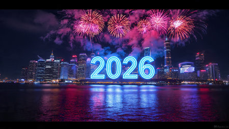 Elegant 2026 celebration background with silver frost diffusion and clean layout.