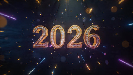 Premium 2026 New Year backdrop with smooth ice-glass reflections and calm winter mood.