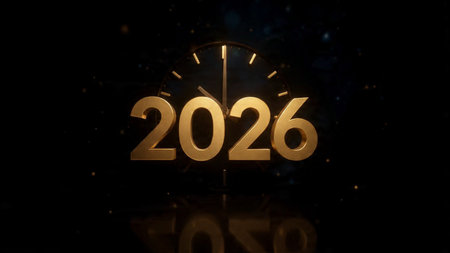 Luxury 2026 New Year visual with silky cool gradients and refined sparkle noise.