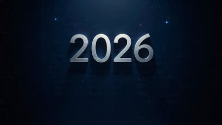 Premium 2026 New Year backdrop with smooth ice-glass reflections and calm winter mood.