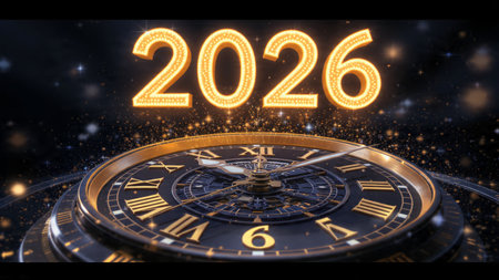 New year on the background of the clock dial. 3D rendering