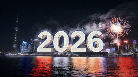 Elegant 2026 celebration backdrop with silver frost blur and minimal sparkle haze.