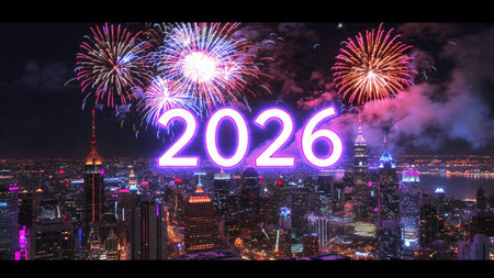 2026 luxury backdrop with soft silver glow haze and cool winter celebration mood.