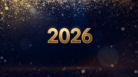 Happy New Year 2016. Gold bokeh background. 3D rendering