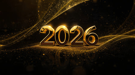 Luxury 2026 winter canvas with crystal-dust particles and clean festive space.
