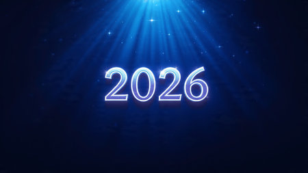 Luxury 2026 winter canvas with crystal-dust particles and clean festive space.