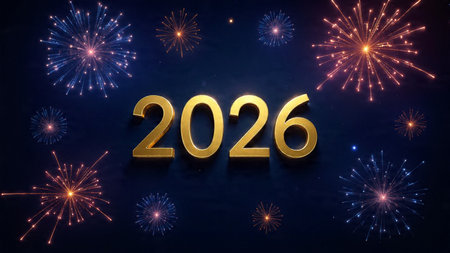 Luxury 2026 winter canvas with crystal-dust particles and clean festive space.