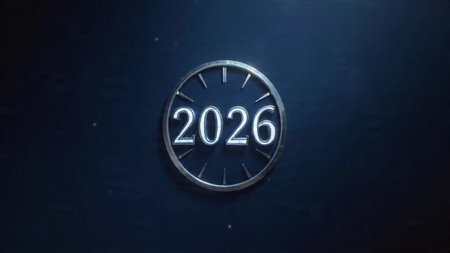 Premium 2026 New Year backdrop with smooth ice-glass reflections and calm winter mood.