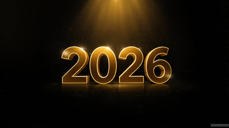 Happy New Year 2016. 3d illustration of golden numbers on black background