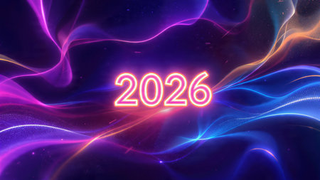 Premium 2026 New Year background with subtle ice-blue glitter glow, clean luxury mood.