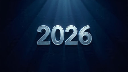 Elegant 2026 premium background with soft ice-blue shimmer and clean festive space.