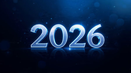 2026 luxury winter greeting with smooth silver light arcs and refined premium balance.
