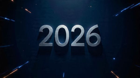Premium 2026 luxury greeting with icy shimmer corners and soft festive glow.