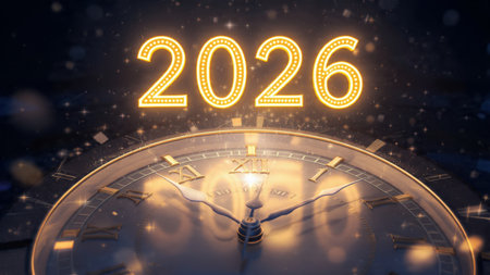 Luxury 2026 winter canvas with crystal-dust particles and clean festive space.