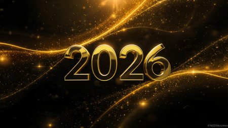 Happy New Year 2016. Golden 3d text on dark background. Vector illustration.