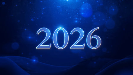 Minimal luxury New Year 2026 layout with clean white space, silver glow lines, premium marketing...