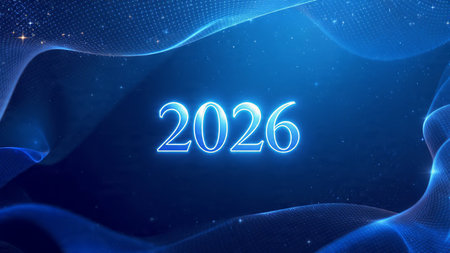 New Year 2016. Abstract blue background with glowing neon numbers. Vector illustration