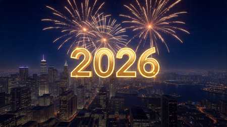 Elegant 2026 premium canvas with silver sparkle trails and soft cool glow.