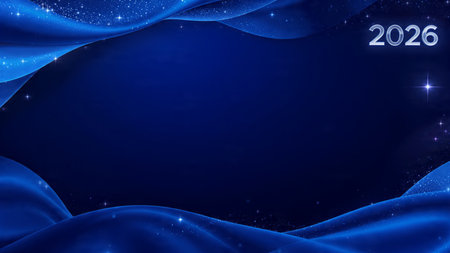 Abstract blue wavy background with lights and stars. Vector illustration.
